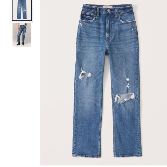 Abercrombie & Fitch Then Ankle Straight Ultra High Rise Distressed Denim Size 28 - Picture 2 of 8